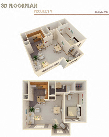 Floor plan for 1 bed, 1 bath, 856 sqft